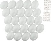 48x stuks witte hobby knutselen eieren van plastic 6 cm met hanger - Pasen decoraties - Zelf decoreren