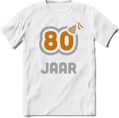80 Jaar Feest T-Shirt | Goud - Zilver | Grappig Verjaardag Cadeau Shirt | Dames - Heren - Unisex | Tshirt Kleding Kado | - Wit - 3XL
