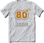 80 Jaar Feest T-Shirt | Goud - Zilver | Grappig Verjaardag Cadeau Shirt | Dames - Heren - Unisex | Tshirt Kleding Kado | - Licht Grijs - Gemaleerd - XL