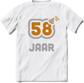 58 Jaar Feest T-Shirt | Goud - Zilver | Grappig Verjaardag Cadeau Shirt | Dames - Heren - Unisex | Tshirt Kleding Kado | - Wit - XL