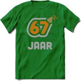 67 Jaar Feest T-Shirt | Goud - Zilver | Grappig Verjaardag Cadeau Shirt | Dames - Heren - Unisex | Tshirt Kleding Kado | - Donker Groen - 3XL