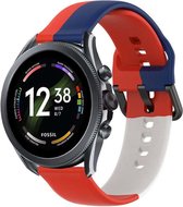 Siliconen Smartwatch bandje - Geschikt voor  Fossil Gen 6 - 44mm triple sport band - rood-wit-blauw - Strap-it Horlogeband / Polsband / Armband
