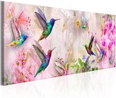 Schilderij - Colourful Hummingbirds (1 Part) Narrow.