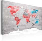 Schilderij - World Map: Red Roam.