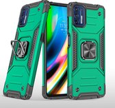 Hoesje geschikt voor Motorola G9 Plus Hoesje Heavy Duty Armor Hoesje Groen - Hoesje geschikt voor Motorola G9 Plus Case Kickstand Ring cover met Magnetisch Auto Mount