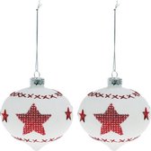 LuxuryLiving - Kerstballen - Kristal -  Wit Rood - 2 pcs - Geschatte diameter: 8 cm - 119919
