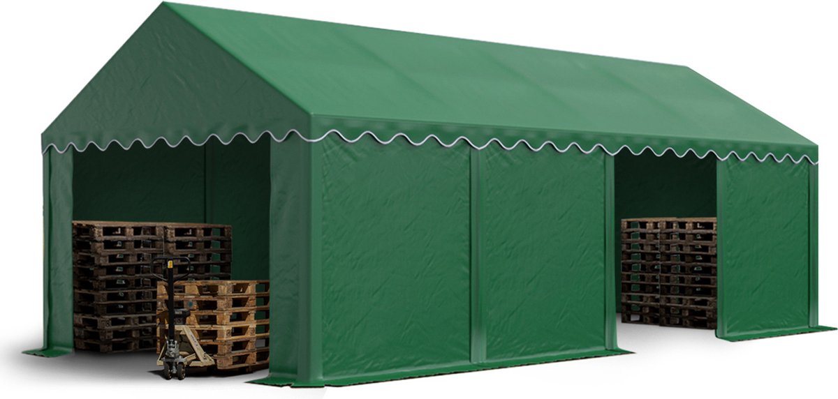 Opslagtent 4x8 m stabiele industrietent met PVC-Zeil 750 N donkergroen beschutting met grondframe