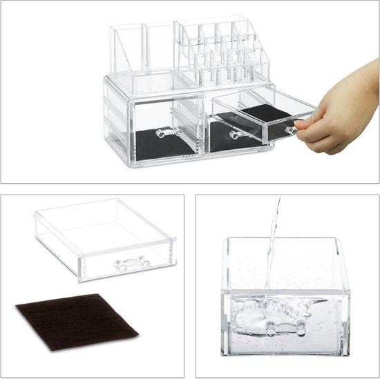 relaxdays Make-Up Organizer Make Up Organizer mit 2 Schubladen, Transparent