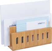 relaxdays Porte-lettres bambou - 3 compartiments - bac à courrier - organisateur de bureau - documents
