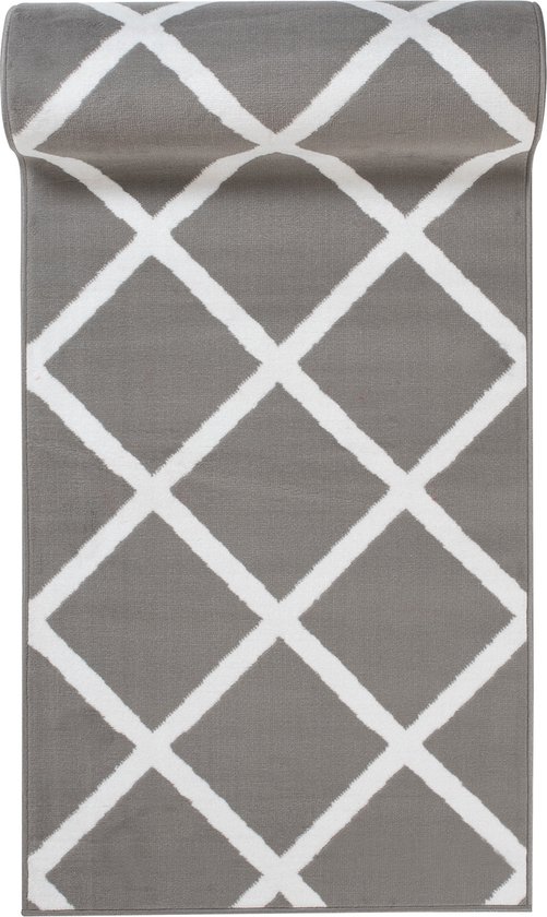 Tapiso Luxury Carpet Runner Grijs Wit À Carreaux Moderne Couloir Salon Tapis Taille - 80x600