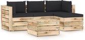 vidaXL 5-delige Loungeset met kussens geïmpregneerd hout