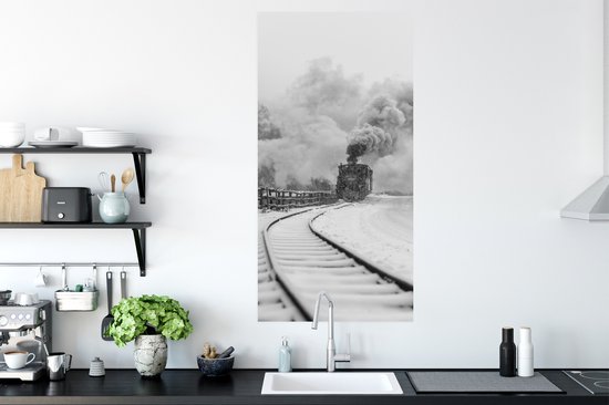 Affiche Train Vintage dans la neige en noir et blanc - 60x120 cm