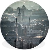 WallCircle - Wandcirkel ⌀ 60 - Mist boven Sarajevo hoofdstad van Bosnië en Herzegovina - Ronde schilderijen woonkamer - Wandbord rond - Muurdecoratie cirkel - Kamer decoratie binnen - Wanddecoratie muurcirkel - Woonaccessoires