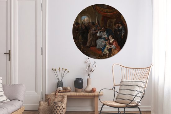 Moïse et la couronne du Pharaon - Peinture de Jan Steen Cercle mural en aluminium ⌀ 120 cm - tirage photo sur cercle mural / cercle vivant / cercle de jardin (décoration murale) XXL / Groot format!