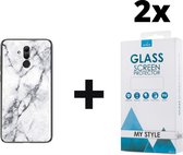 Backcover Marmerlook Hoesje Huawei Mate 20 Lite Wit  - 2x Gratis Screen Protector - Telefoonhoesje - Smartphonehoesje