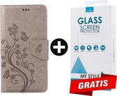 Bookcase Hoesje Vlinders Met Pasjeshouder iPhone 8 Plus Grijs - Gratis Screen Protector - Telefoonhoesje - Smartphonehoesje