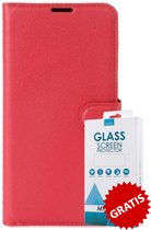 Kunstleer Bookcase Hoesje Met Pasjeshouder Huawei P10 Plus Rood - Gratis Screen Protector - Telefoonhoesje - Smartphonehoesje