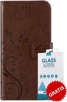 Bookcase Vlinders Hoesje Met Pasjeshouder Huawei Mate 20 Lite Bruin  - Gratis Screen Protector - Telefoonhoesje - Smartphonehoesje