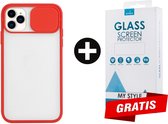 Backcase CamShield Slide Cover Camera Bescherming iPhone 12 Pro Max Rood - Gratis Screen Protector - Telefoonhoesje - Smartphonehoesje