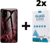 Backcover Marmerlook Hoesje Samsung Galaxy A71 Rood - 2x Gratis Screen Protector - Telefoonhoesje - Smartphonehoesje