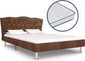 Decoways - Bed met traagschuim matras stof bruin 120x200 cm