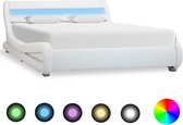 Decoways - Bedframe met LED kunstleer wit 140x200 cm