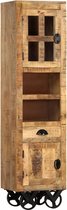 Decoways - Hoge kast met wieltjes 38x30x143 cm massief ruw mangohout