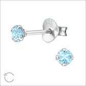 Aramat jewels ® - Mini oorbellen aqua blauw kristal 925 zilver 3mm