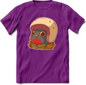 Duif met helm T-Shirt Grappig | Dieren vogel Kleding Kado Heren / Dames | Animal Skateboard Cadeau shirt - Paars - L