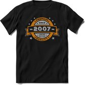 Premium Since 2007 T-Shirt | Goud - Zilver | Grappig Verjaardag Kleding Cadeau Shirt | Dames - Heren - Unisex Tshirt | - Zwart - S