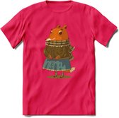Casual vos T-Shirt Grappig | Dieren honden Kleding Kado Heren / Dames | Animal Skateboard Cadeau shirt - Roze - XL