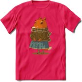 Casual vos T-Shirt Grappig | Dieren honden Kleding Kado Heren / Dames | Animal Skateboard Cadeau shirt - Roze - S