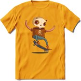 Casual skelet T-Shirt Grappig | Dieren halloween Kleding Kado Heren / Dames | Animal Skateboard Cadeau shirt - Geel - M