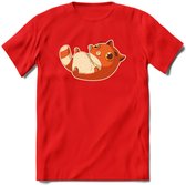Schattige kat T-Shirt Grappig | Dieren katten Kleding Kado Heren / Dames | Animal Skateboard Cadeau shirt - Rood - 3XL