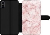 Bookcase Geschikt voor iPhone XS Max telefoonhoesje - Marmer print - Roze - Luxe - Met vakjes - Wallet case met magneetsluiting