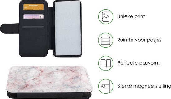 Telefoonhoesje Geschikt voor iPhone 13 telefoonhoesje - Marmer printen - Rood - Natuursteen - Met vakjes - Wallet case met magneetsluiting
