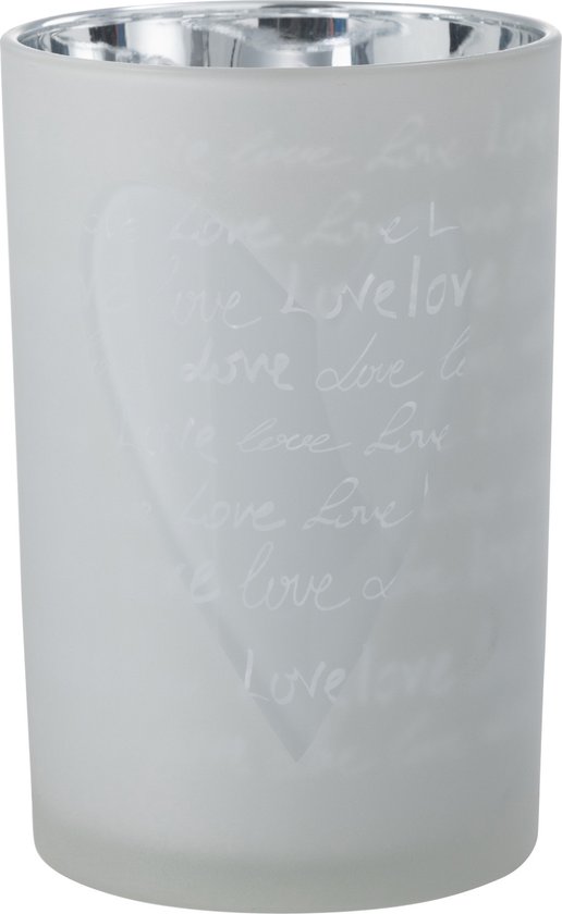 J-Line windlicht Love - glas - wit - large - valentijn cadeautje