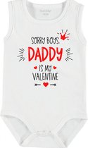 Baby Rompertje met tekst 'Sorry boys, daddy is my valentine' | mouwloos l | wit zwart | maat 50/56 | cadeau | Kraamcadeau | Kraamkado | valentijn