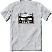 Fishing Club - Vissen T-Shirt | Grappig Verjaardag Vis Hobby Cadeau Shirt | Dames - Heren - Unisex | Tshirt Hengelsport Kleding Kado - Licht Grijs - Gemaleerd - XXL