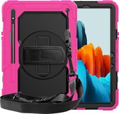 Kidscase Geschikt voor: Samsung Tab S7 11.0 T870 Tablet - Armor Case - Schermbeschermer - ShockProof - Handstrap - met Schouderband - Zwart / Roze - ZT Accessoires
