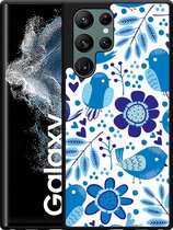 Galaxy S22 Ultra Hardcase hoesje Blue Bird and Flowers - Designed by Cazy