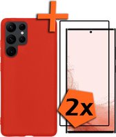 Samsung Galaxy S22 Ultra Hoesje Met 2x Screenprotector - Samsung Galaxy S22 Ultra Case Rood Siliconen - Samsung Galaxy S22 Ultra Hoes Met 2x Screenprotector