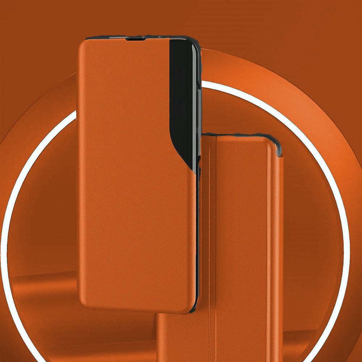 Fonu Premium Clear View Geschikt Voor Samsung Galaxy A73 Hoesje Oranje