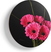 Artaza Houten Muurcirkel - Roze Gerbera Bloemen - Ø 60 cm - Multiplex Wandcirkel - Rond Schilderij