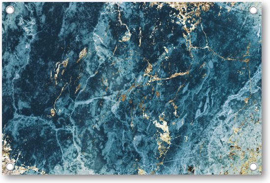 Blauw en Goud - Marmer patroon - Tuinposter 90x60 - Wanddecoratie - Minimalist