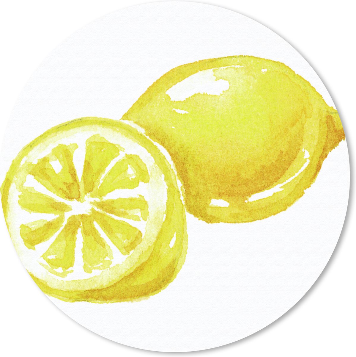 Muismat rond 40x40 cm - Mousepad Aquarel - Citroen - Fruit - Ronde muismatten