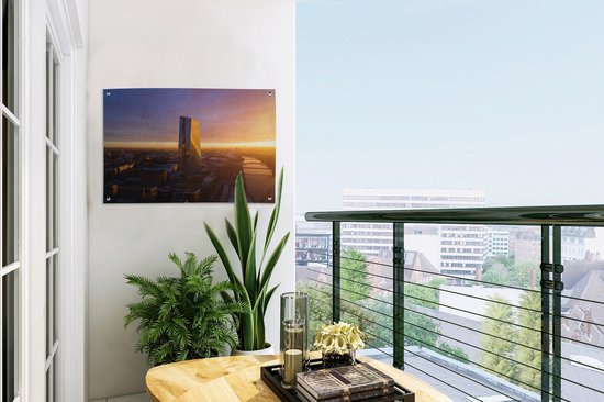 Décoration de jardin Vue aérienne du coucher du soleil à la Banque centrale européenne à Francfort, Allemagne - 60x40 cm - Affiche de jardin - Toile de jardin - Affiche d'extérieur