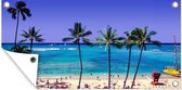 Tuinposter Uitzicht over de de wereldbekende Waikiki Beach - 80x40 cm - Wanddecoratie Buiten - Tuinposter - Tuindoek - Schuttingposter - Tuinschilderij