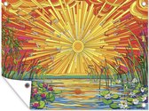 Tuinschilderij Glas in lood - Illustratie - Zon - 80x60 cm - Tuinposter - Tuindoek - Buitenposter