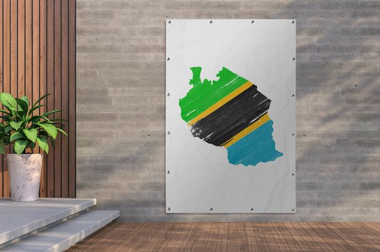Décoration murale Carte avec drapeau Tanzanie - 120x180 cm - Poster jardin - Toile jardin
